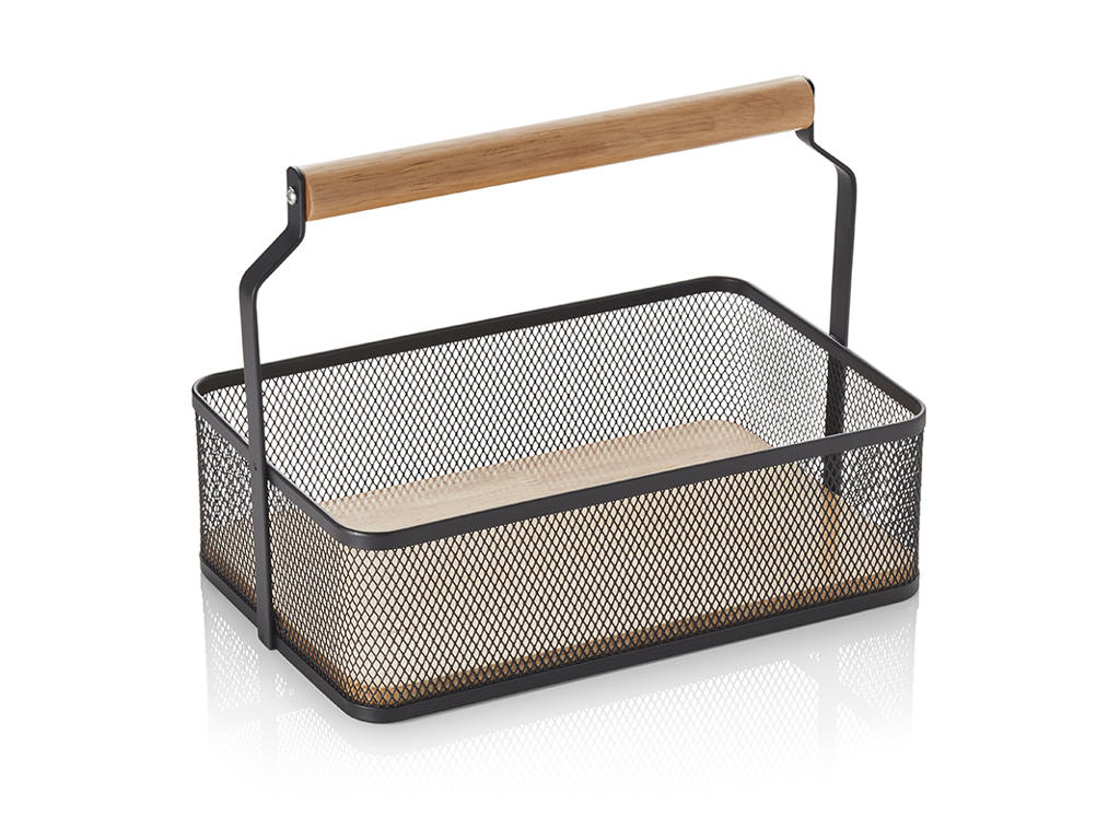 Korg Svart nät m/trä handtag 23,5x15,6x7,5 c