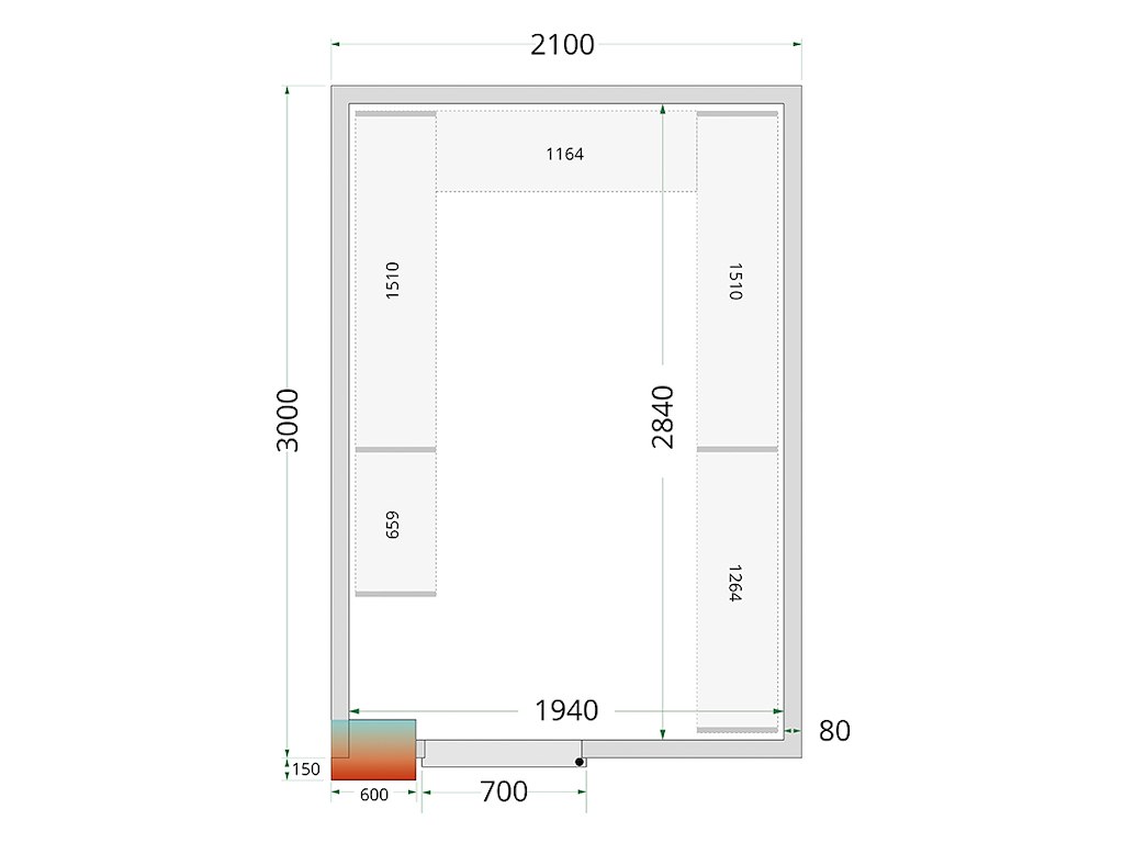 Kylrumspanel 2100x3000x2200 80mm