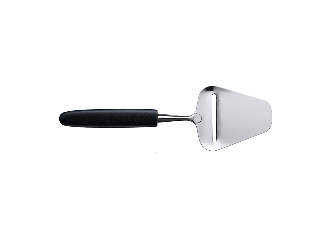 Ostehyvel med svart handtag.