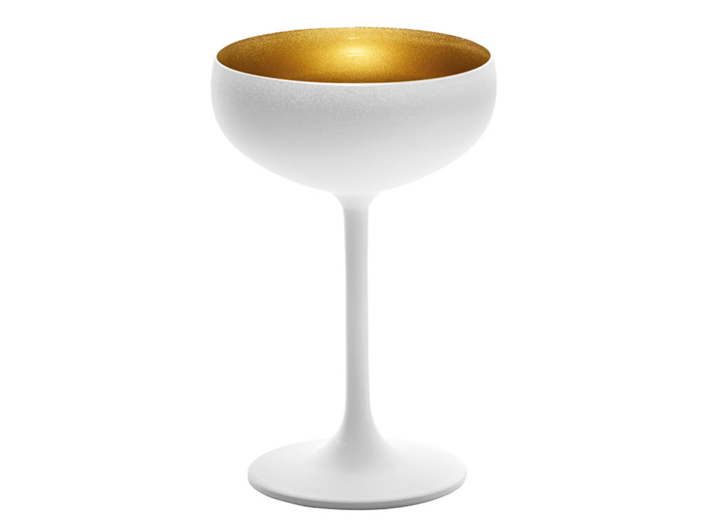 Champagneskål med glas vit/guld str 23cl - 147x90mm