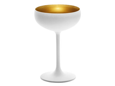 Champagneskål med glas vit/guld str 23cl - 147x90mm