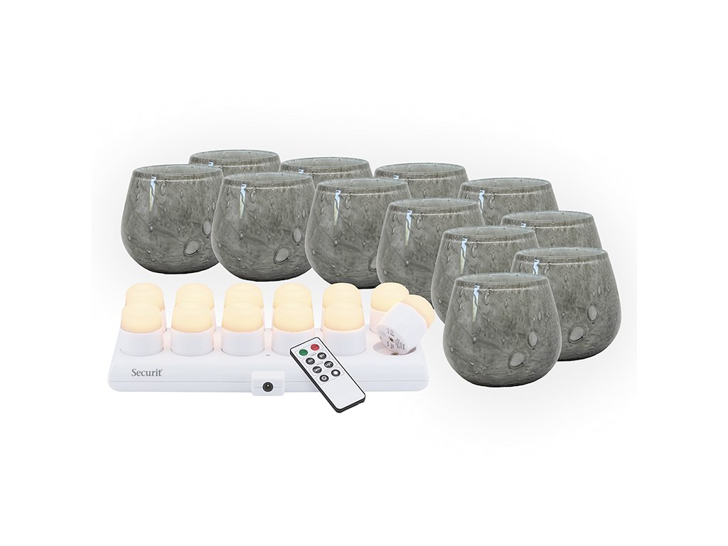 Ljusstake LUNA Grå m/Vit fyrfasljus 12sæ