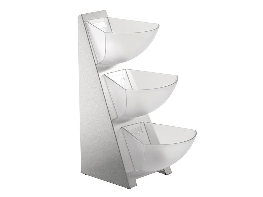 Display med 3 skålar stål/plast