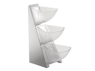 Display med 3 skålar stål/plast