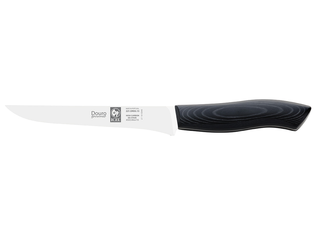 Utbenskniv, 15 cm, Icel Douro Gourmet, svart, rak blad