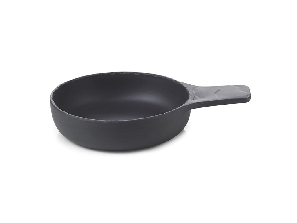 Skål med handtag Ø13 cm Oglaserad Svart Basalt