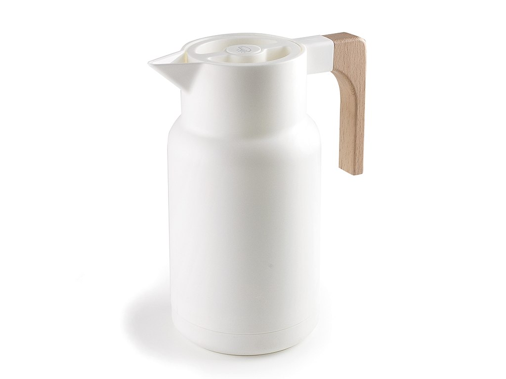 Termokande Hvid m/træ håndtag 1 ltr