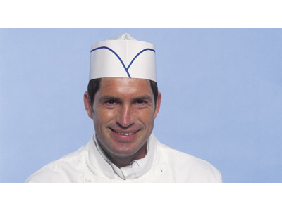 Skråhatt blå streck m. papper i topp pr. 100