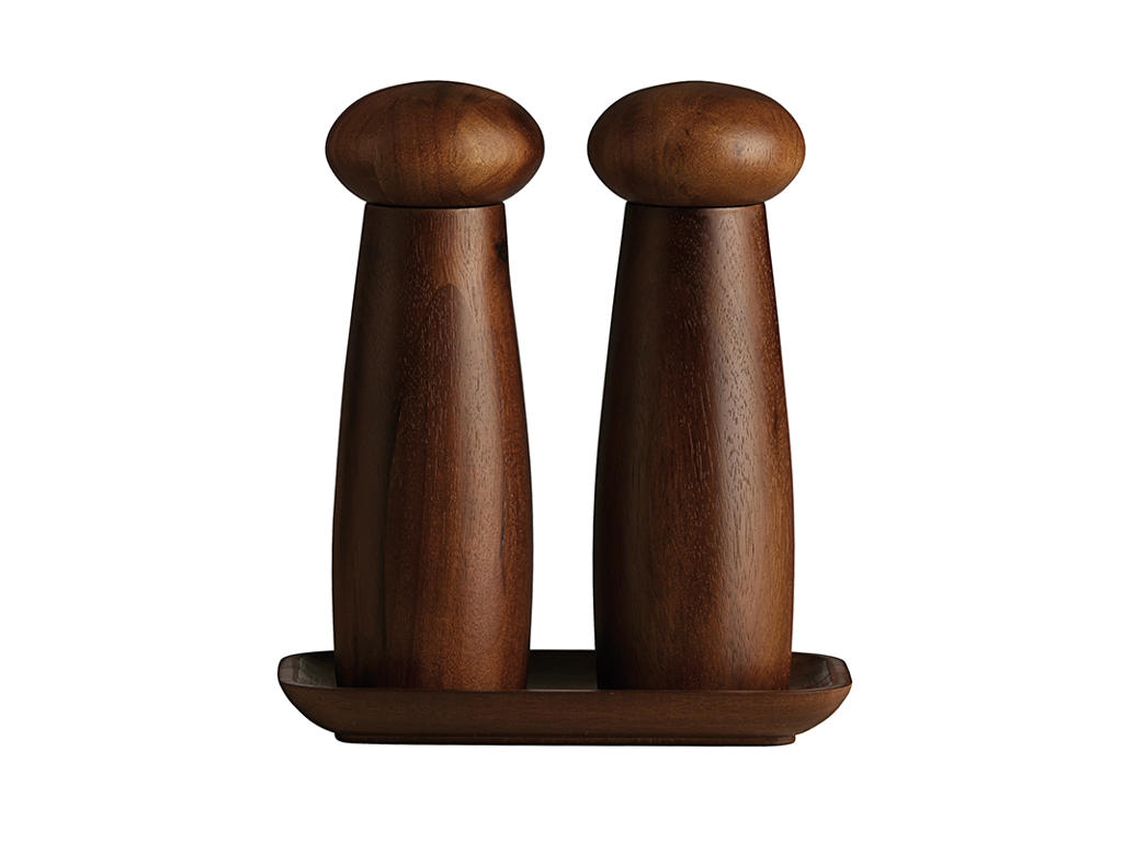 Raw Kvarnset med bricka Mörkt trä