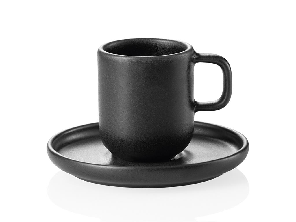 Espressokopp i stengods svart 90ml - 5.5cm - underkop 11.5cm